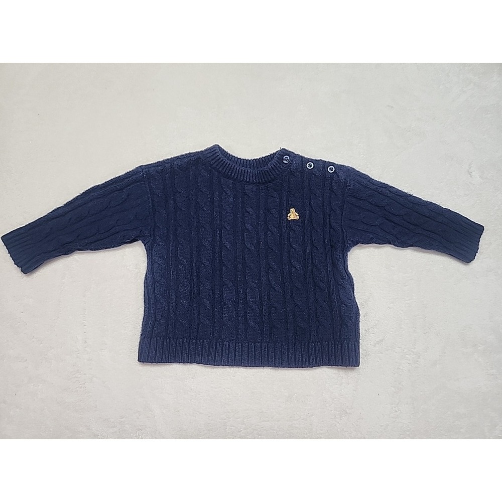 Baby Gap 6-12 Mos Sweater Pullover Cable Cotton Blend Crew Long Sleeve Navy